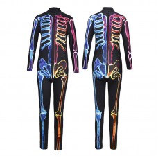 XYYEA Rose Rainbow Skull Jumpsuit Halloween Cos Tight Clothes Outfit