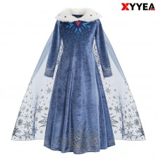 Frozen Elsa Princess Blue Fur Collar Dress